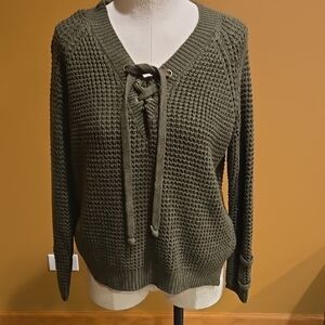 Its Our Time Olive Green Lace-Up Sweater